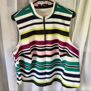 NWOT Eloquii Multi-Colored Bayadere Striped Zipper V Neck Tank Top Plus Size 18